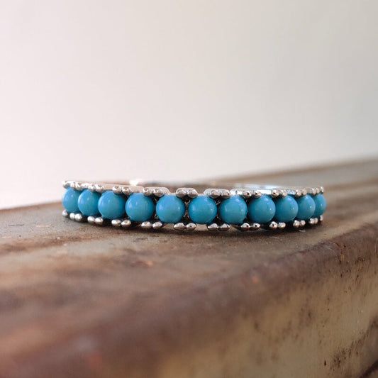 Sterling Silver Round Turquoise Slim Band Ring