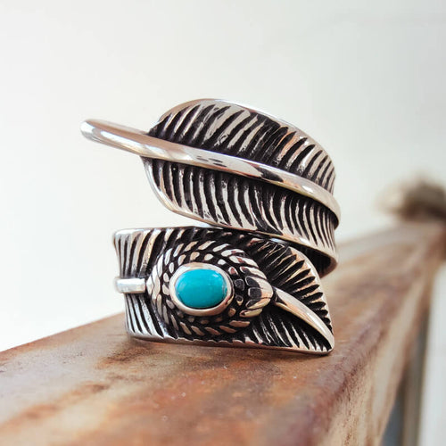 Steel Feather Vintage Turquoise Ring