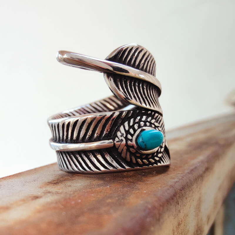Steel Feather Vintage Turquoise Ring