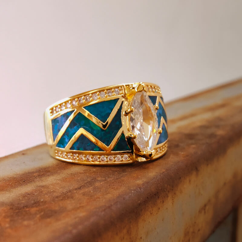 Marquise Cut Blue Opal Diamond Ring for Woemn
