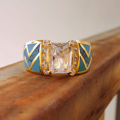 River Cuff Diamond Gold Turquoise Ring for Women