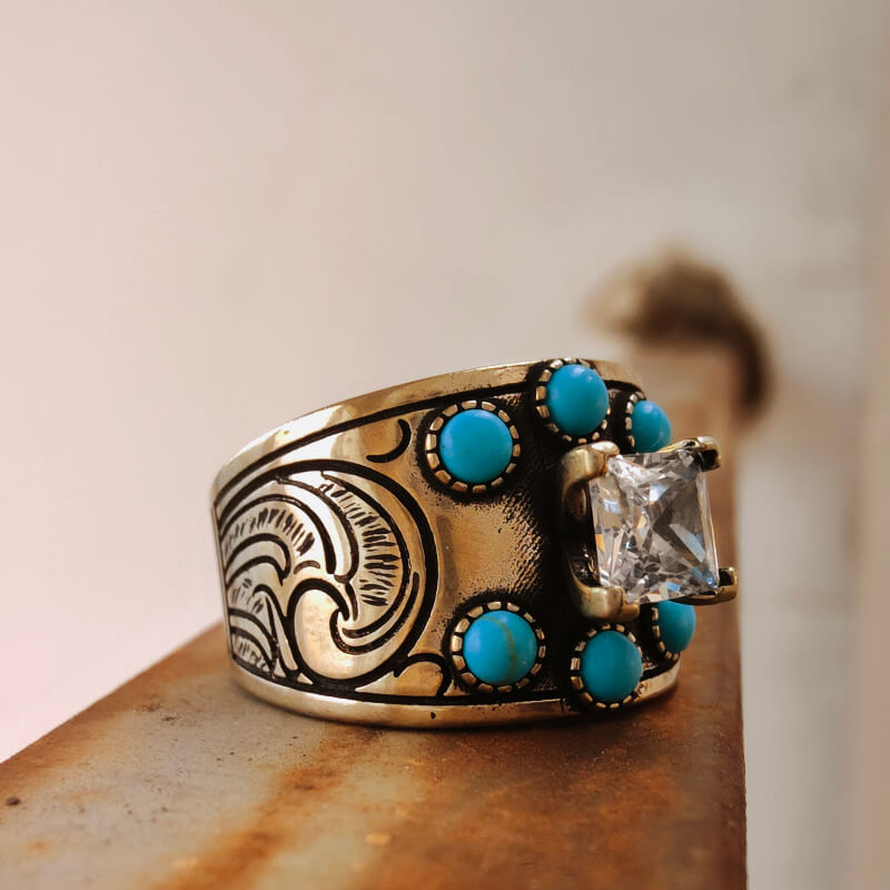 Wide Band Turquoise Engagement Ring