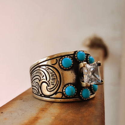 Wide Band Turquoise Engagement Ring