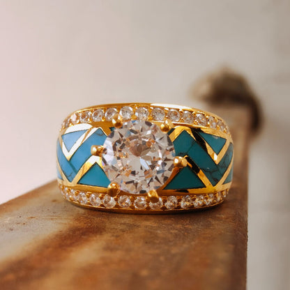 Wave 18K Gold Turquoise Engagement Rings