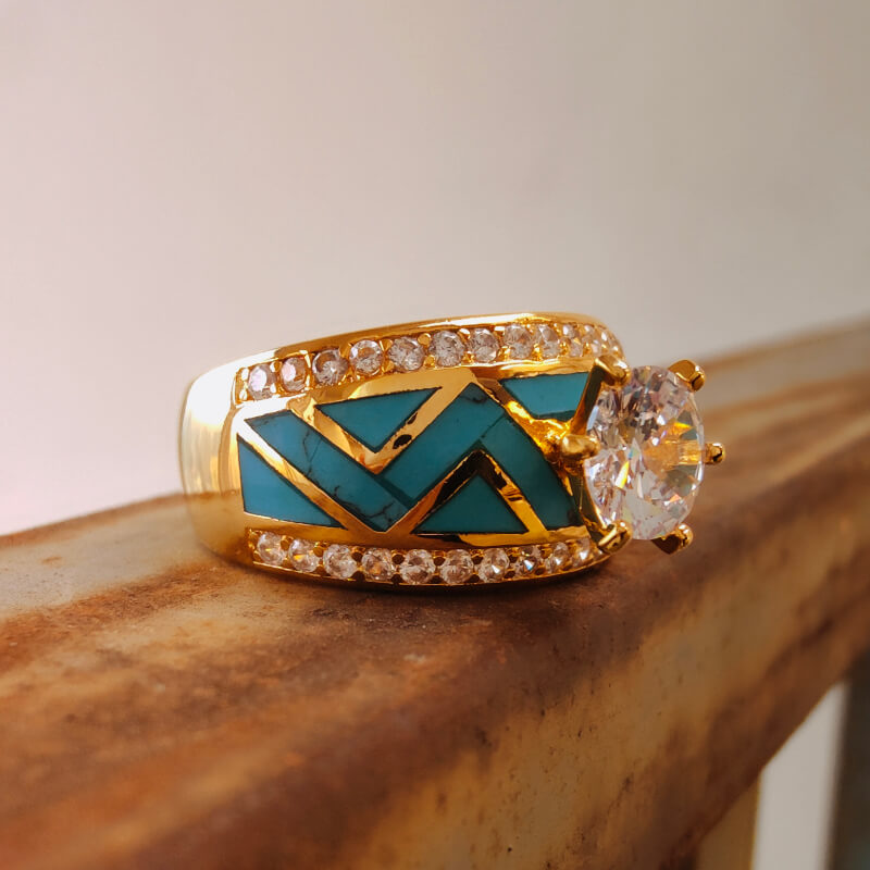 Wave 18K Gold Turquoise Engagement Rings