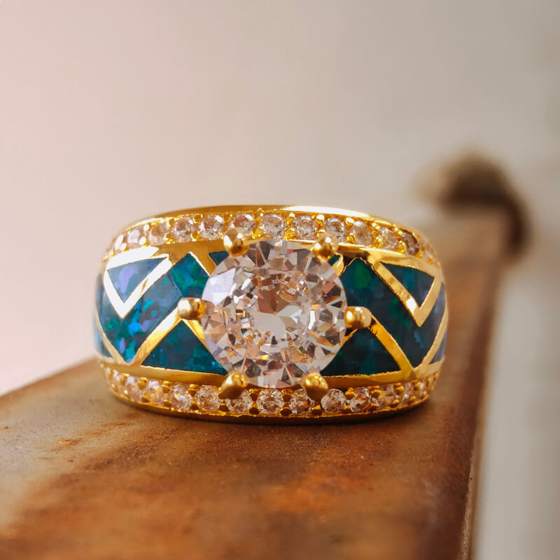 High Quality Blue Opal Diamond Engagement Ring