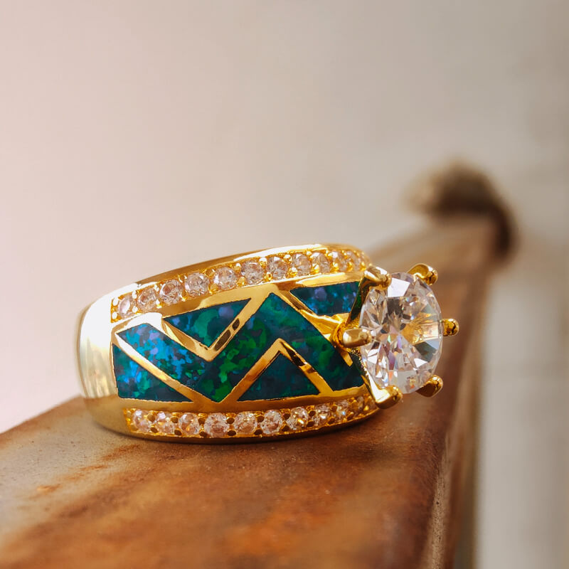 High Quality Blue Opal Diamond Engagement Ring