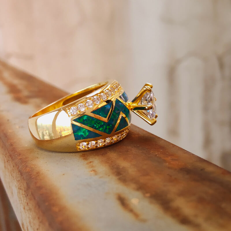 High Quality Blue Opal Diamond Engagement Ring