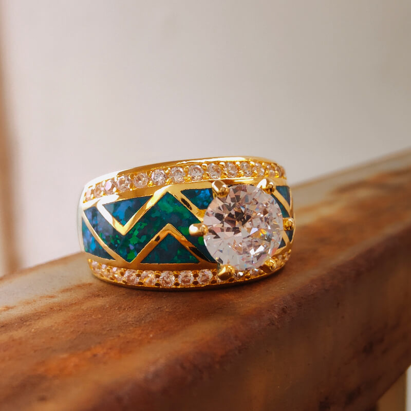 High Quality Blue Opal Diamond Engagement Ring