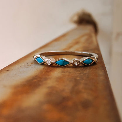 Sterling Silver Rhombus Turquoise Band Ring