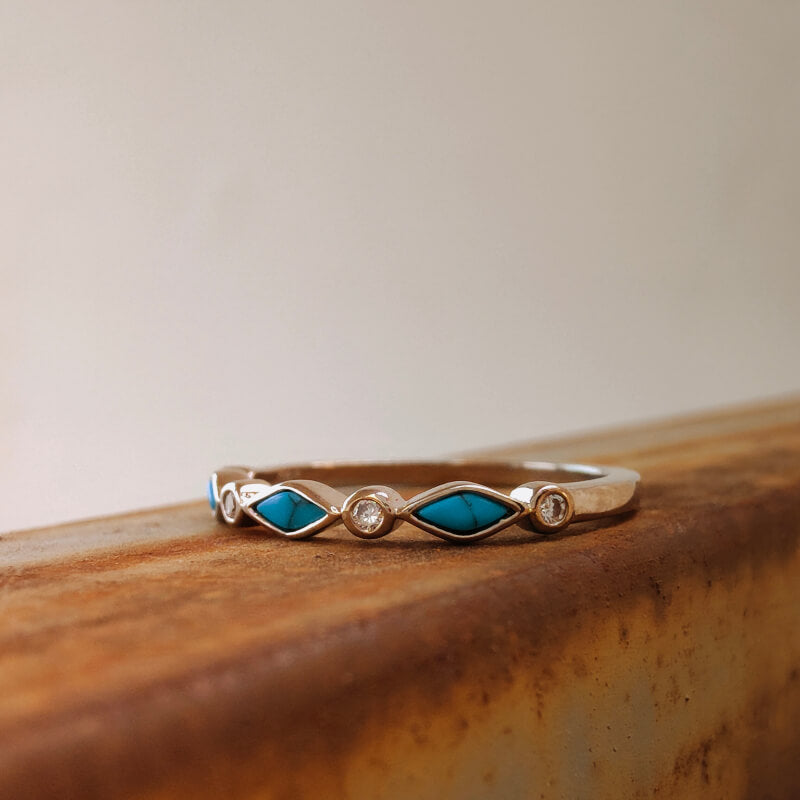 Sterling Silver Rhombus Turquoise Band Ring