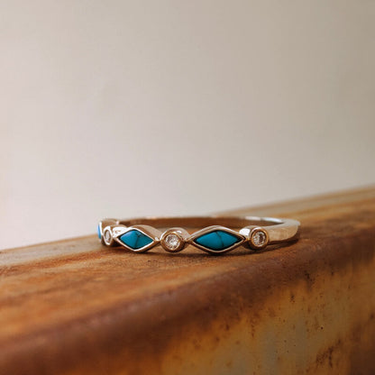 Sterling Silver Rhombus Turquoise Band Ring