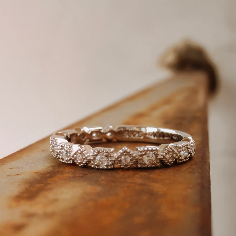 Sterling Silver Vintage Diamond Square Band Ring