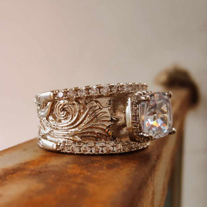 Western Jewelry Engraved Flower Diamond Rings