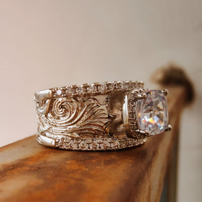 Western Jewelry Engraved Flower Diamond Rings