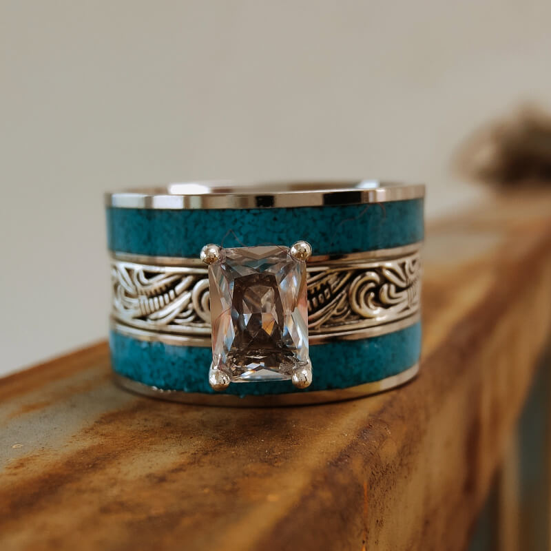 3pc Women Emerald Western Turquoise Engagement Rings