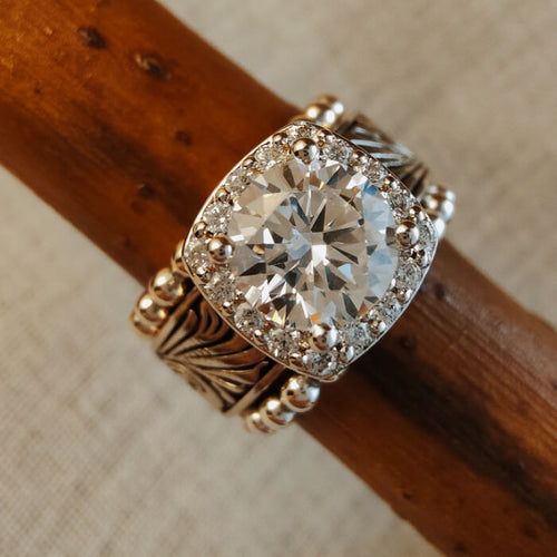 3pc Sterling Silver Bead Flower Western Engagement Ring Set