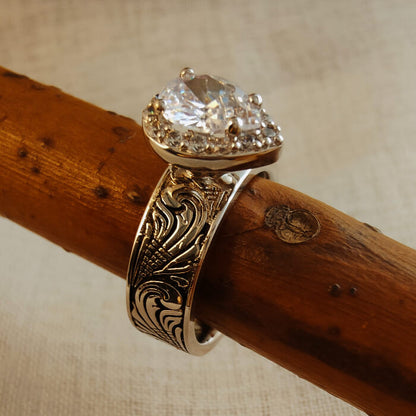 Women Flower Pear Cut Western Diamond Ring