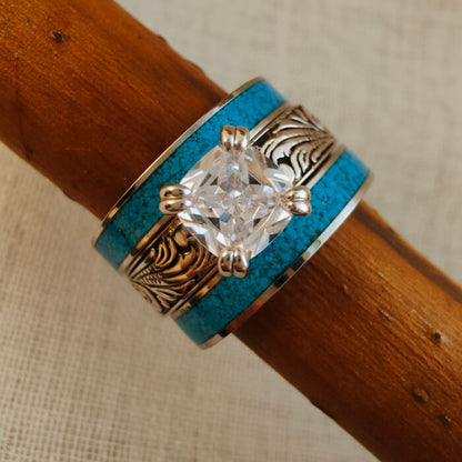 3pc Sterling Silver Crush Turquoise Diamond Ring Set
