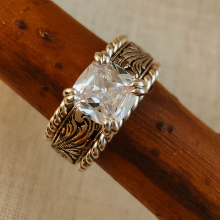 3pc Sterling Silver Twist Western Diamond Ring Set