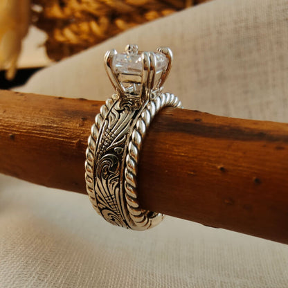 3pc Sterling Silver Twist Western Diamond Ring Set