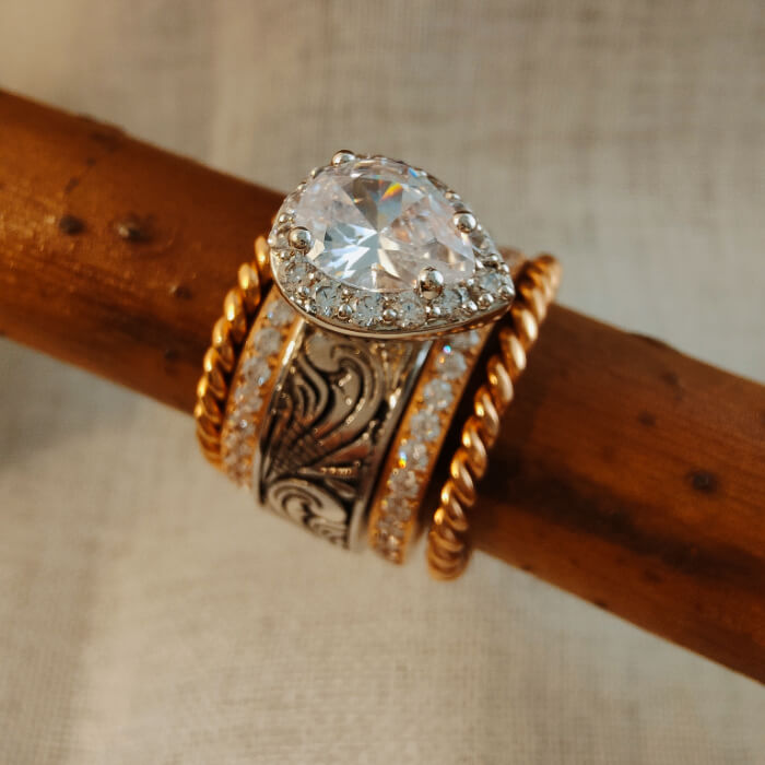 5pc Rose Gold Pear Engagement Western Rings Set