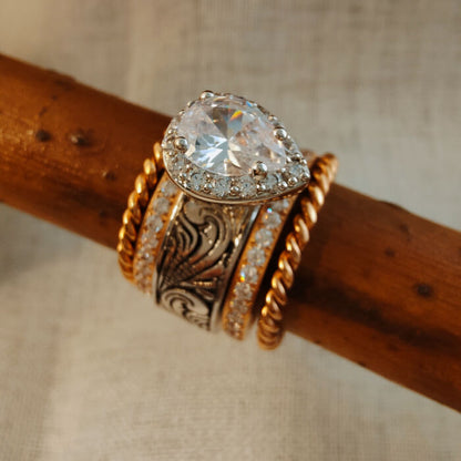 5pc Rose Gold Pear Engagement Western Rings Set