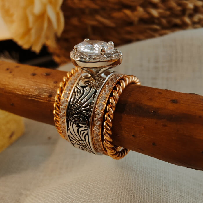 5pc Rose Gold Pear Engagement Western Rings Set