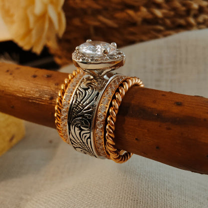 5pc Rose Gold Pear Engagement Western Rings Set