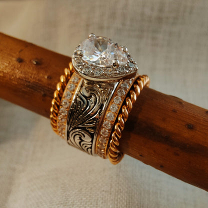5pc Rose Gold Pear Engagement Western Rings Set