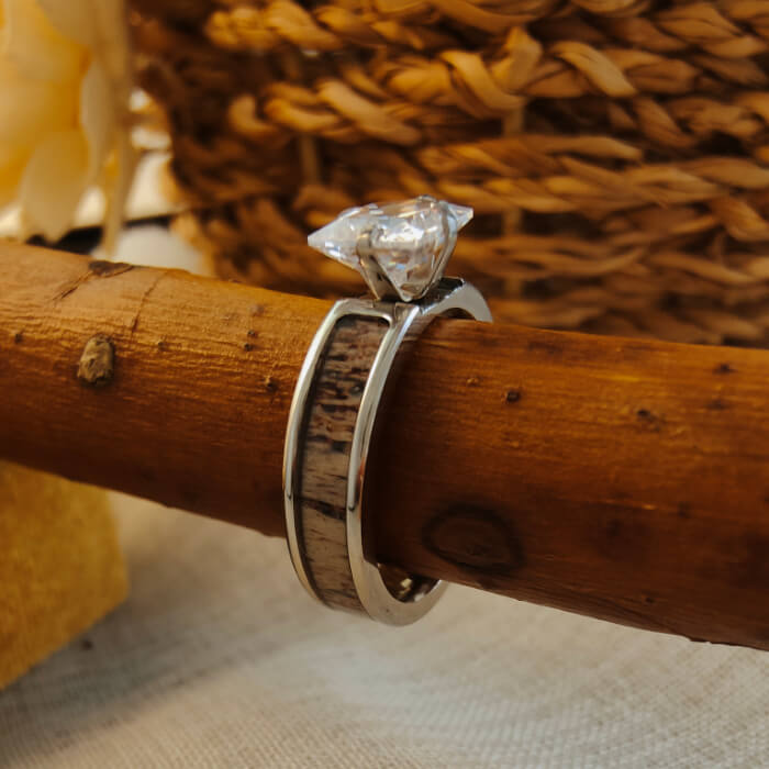 5pc Silver Square Diamond Antler Turquoise Engagement Ring