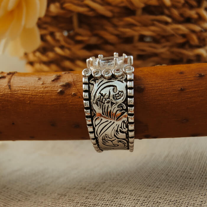 Women Engraved Wide Band Marquise Diamond Western Engagement Ring