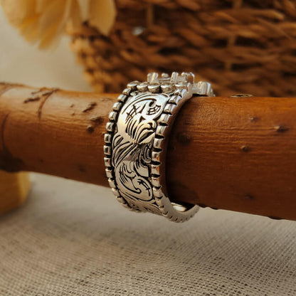 Women Engraved Wide Band Marquise Diamond Western Engagement Ring