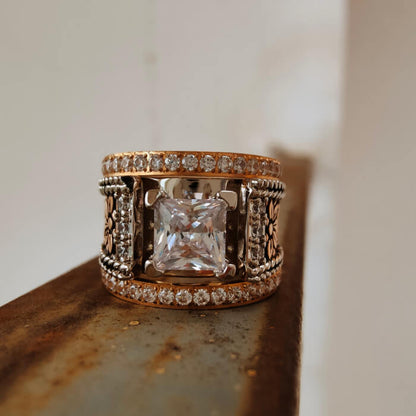 3pc Rose Gold Flower Square Diamond Western Promise Rings