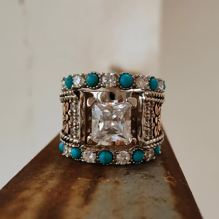 3pc Moissanite Flower Marquise Engagement Turquoise Rings