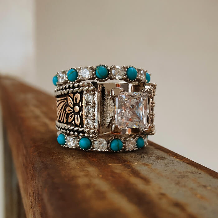 3pc Moissanite Flower Marquise Engagement Turquoise Rings