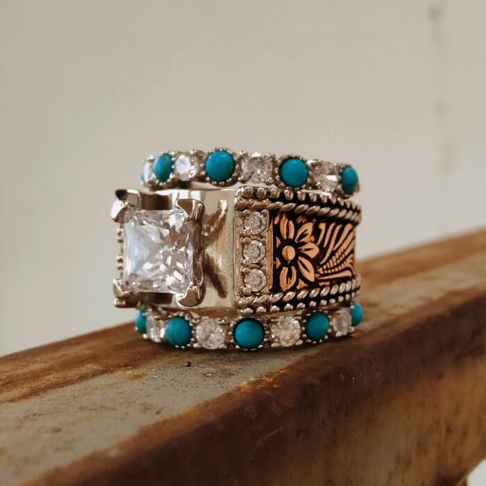 3pc Moissanite Flower Marquise Engagement Turquoise Rings