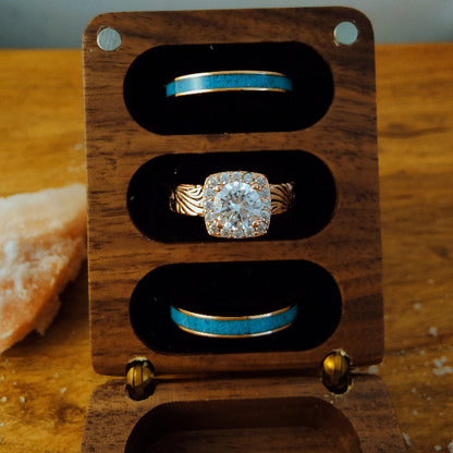 3pc Round Moissanite Rose Gold Western Engagement Turquoise Rings