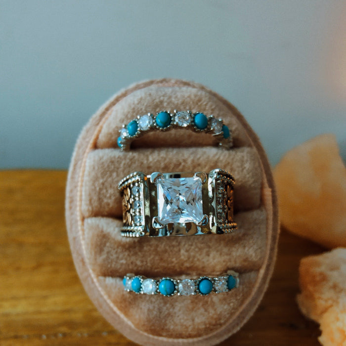 3pc Moissanite Flower Marquise Engagement Turquoise Rings