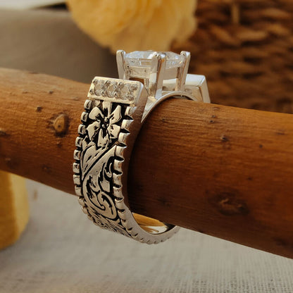 Women Flower Square Diamond Western Wedding Ring