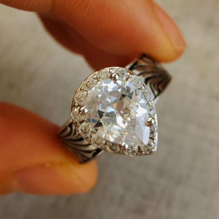 5pc Pear Cut Diamond Western Vintage Turquoise Wedding Rings