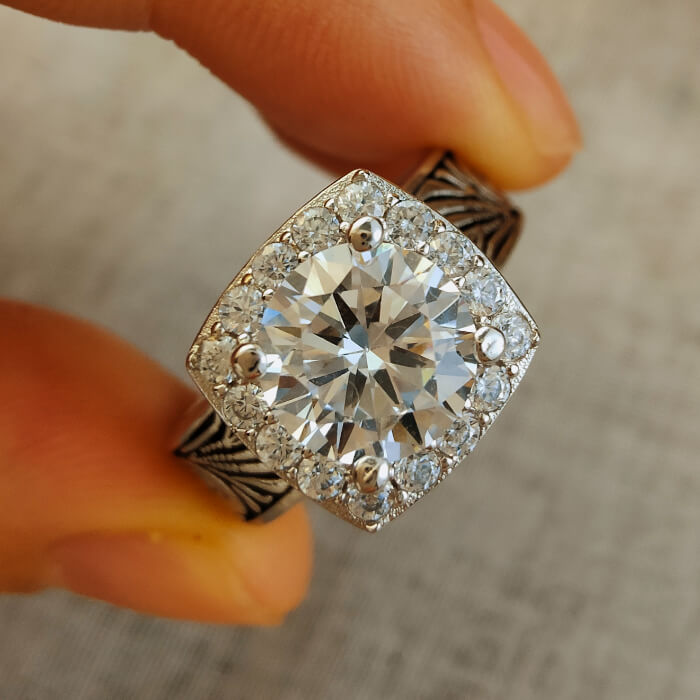 7mm Western Round Engagement Ring With Diamond Halo