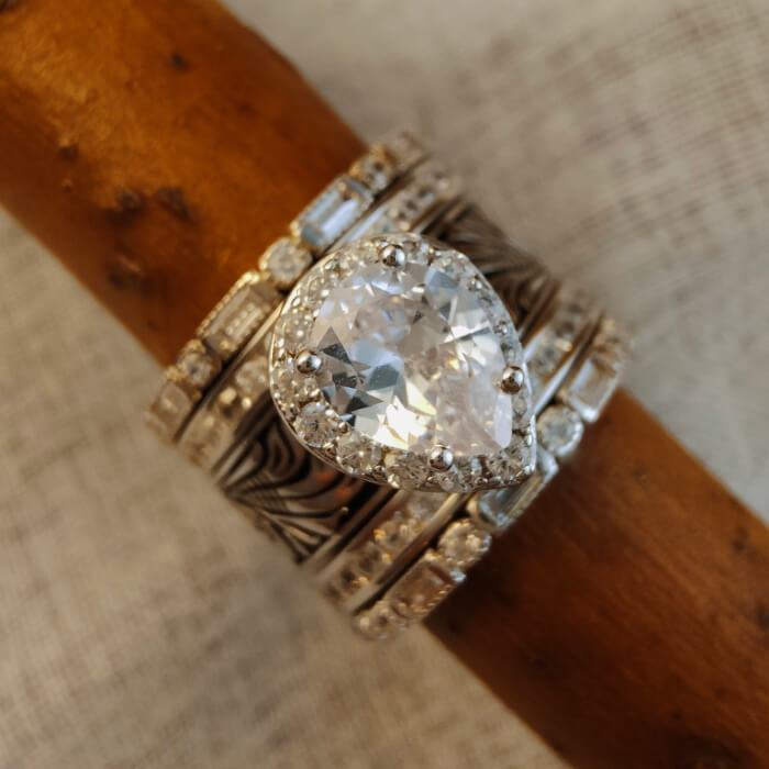 5pc Vintage Flower Pear Cut Promise Western Style Rings