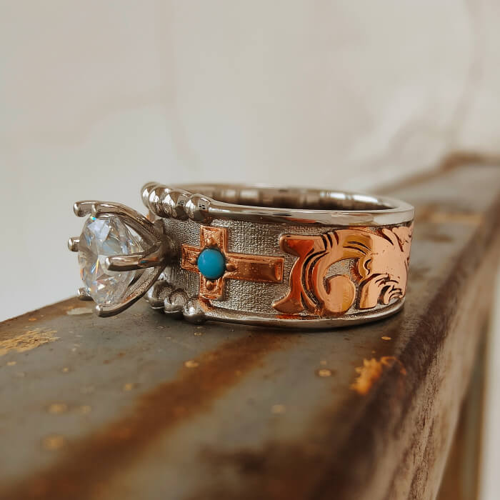 Western Cross Round Cut Turquoise Ring