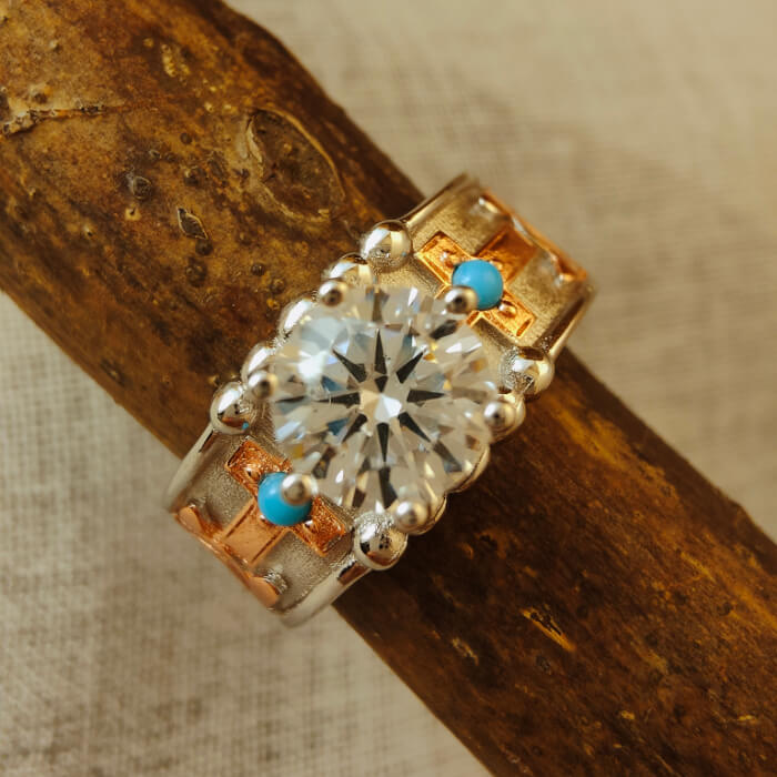 Western Cross Round Cut Turquoise Ring