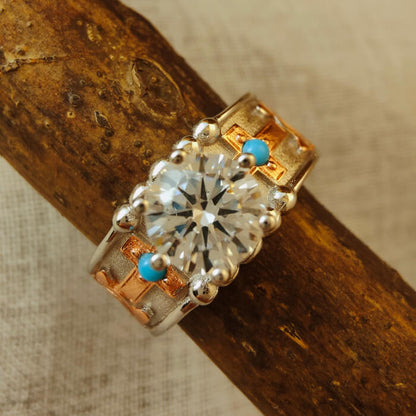 Western Cross Round Cut Turquoise Ring