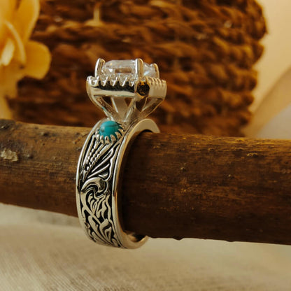 Western Radiant Cut Diamond Turquoise Engagement Ring