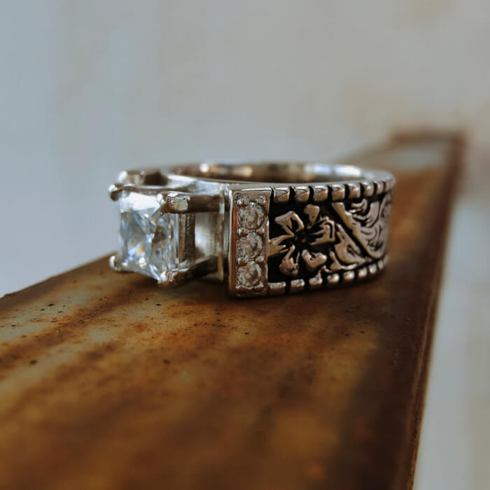 Women Flower Square Diamond Western Wedding Ring