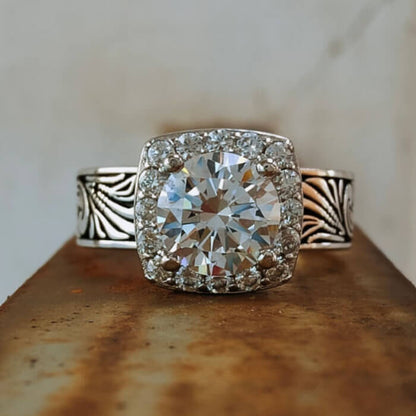 7mm Western Round Engagement Ring With Diamond Halo