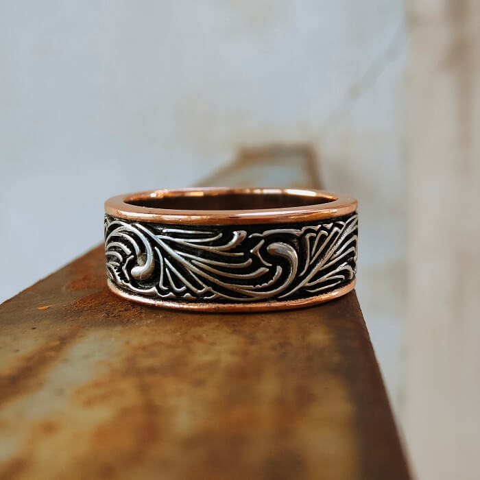 Flower Engraved Band for Men Western Wedding Bands